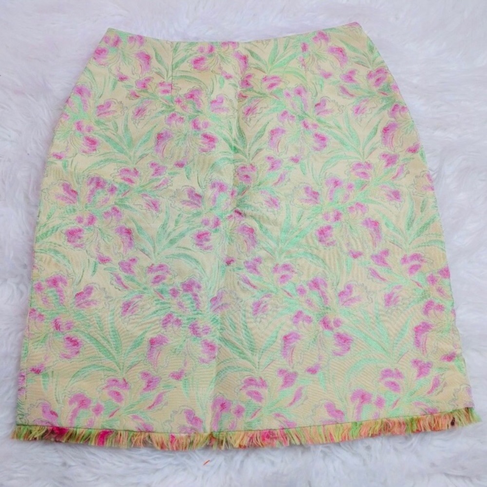 @ Jon sz 8 Pencil Skirt Yellow Pink Green Fringe
